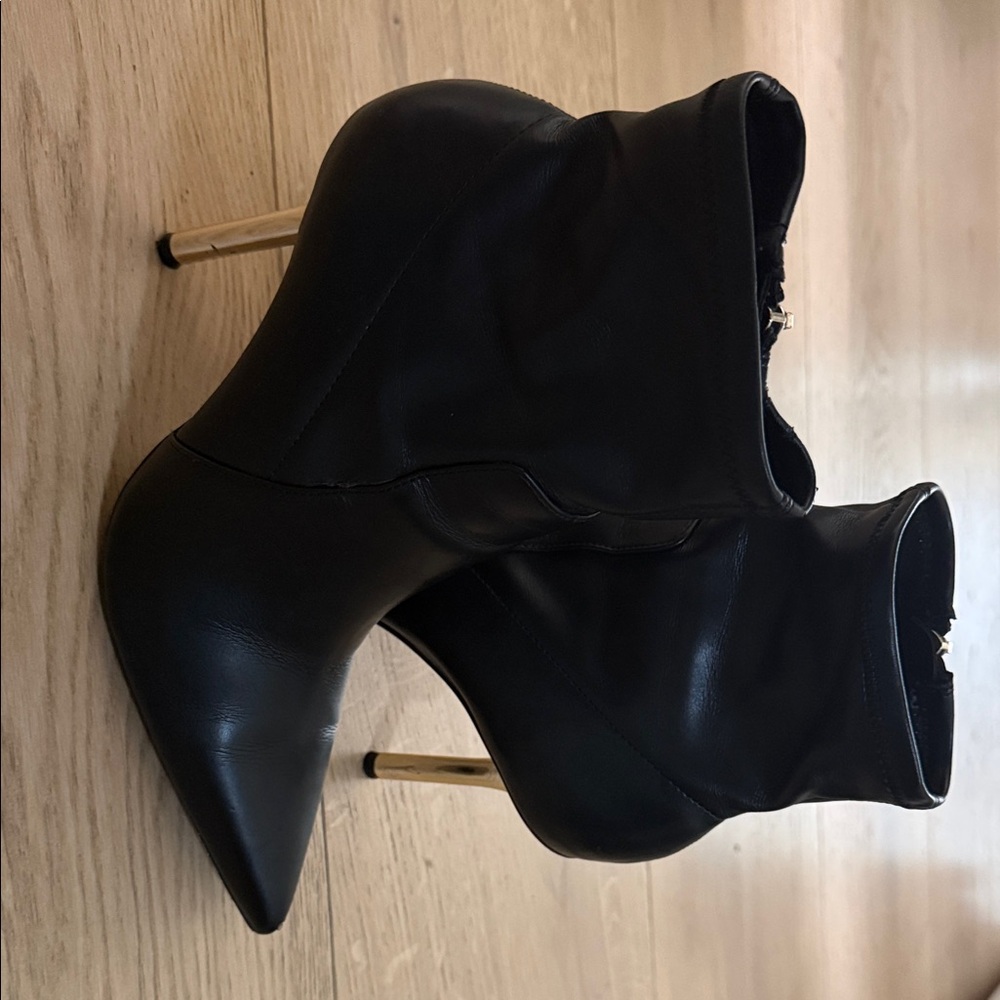 Zara Black Heeled Boots with Gold Accents